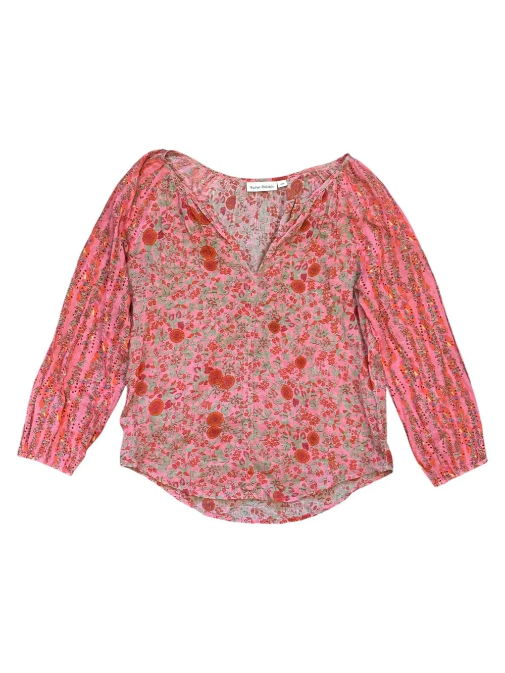 Roller Rabbit Rhody Lucy Peasant Blouse Mixed Floral Pink Women’s XXS - Picture 2 of 8